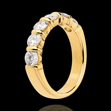 Wedding ring yellow gold semi paved-bar prong setting - 1.5 carat - 6 diamonds