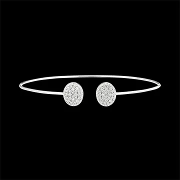 Bracelet Jonc Ouvert - Toi et Moi Ellipse - or blanc 9 carats et diamants