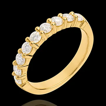 Alliance or jaune 18 carats semi pavée - serti griffes - 0.75 carats - 9 diamants