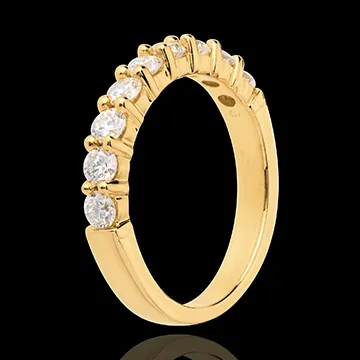 Alliance or jaune 18 carats semi pavée - serti griffes - 0.75 carats - 9 diamants