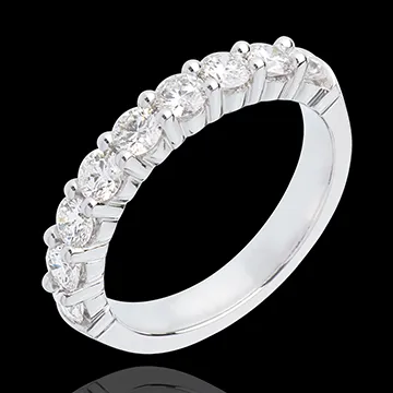 Alliance or blanc 18 carats semi pavée - serti griffes - 1 carats - 9 diamants
