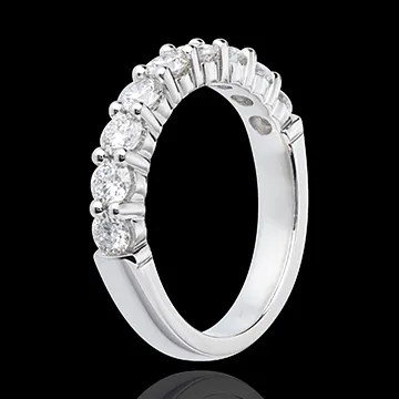 Alliance or blanc 18 carats semi pavée - serti griffes - 1 carats - 9 diamants