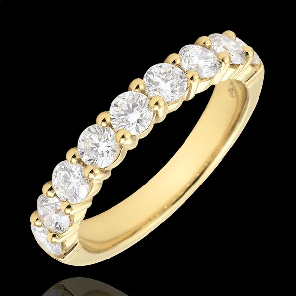 Alliance or jaune 18 carats semi pavée - serti griffes - 1 carats - 9 diamants
