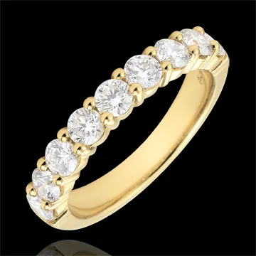 Alliance or jaune 18 carats semi pavée - serti griffes - 1 carats - 9 diamants