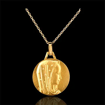 Medaglia - Madonna con velo di stelle- Oro giallo - 18 carati - 18mm