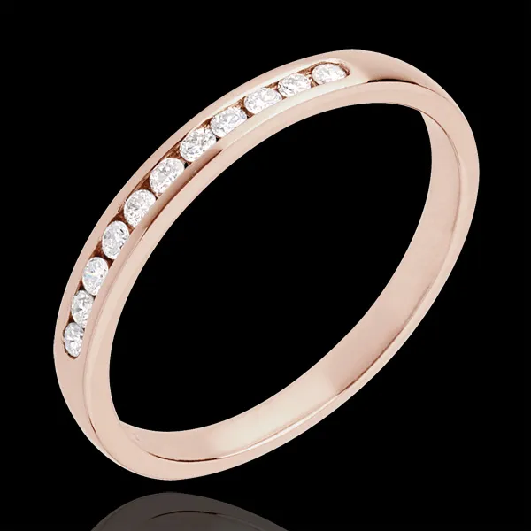 Wedding Ring - Pink gold half-paved - channel setting - 11 diamonds