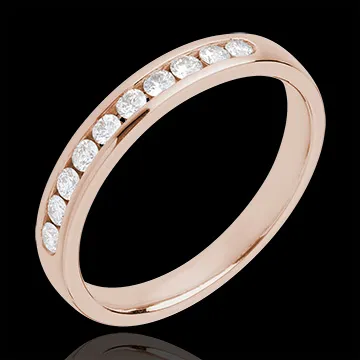 Trouwring roségoud half bezet - rails - 10 Diamanten - 18 karaat goud