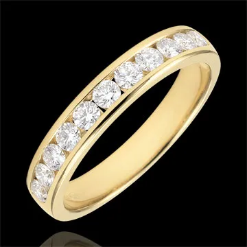 Alliance or jaune 18 carats semi pavée - serti rail - 0.5 carat - 11 diamants