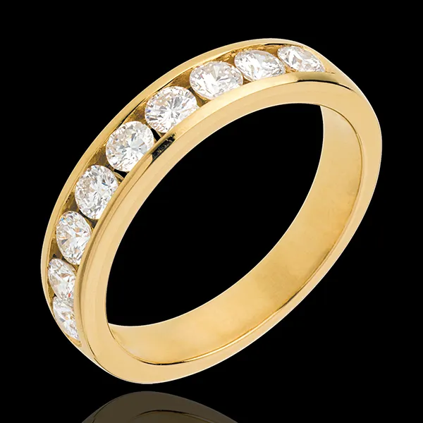 Wedding ring yellow gold semi paved-channel setting - 0.75 carat - 9 diamonds