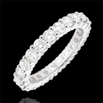 Anello oro bianco pavée - incastonato griffe - 2 carati - Cerchio completo