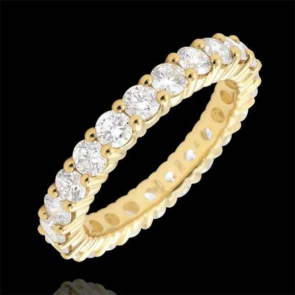Alliance or jaune 18 carats pavée - serti griffes - 2 carats - Tour complet
