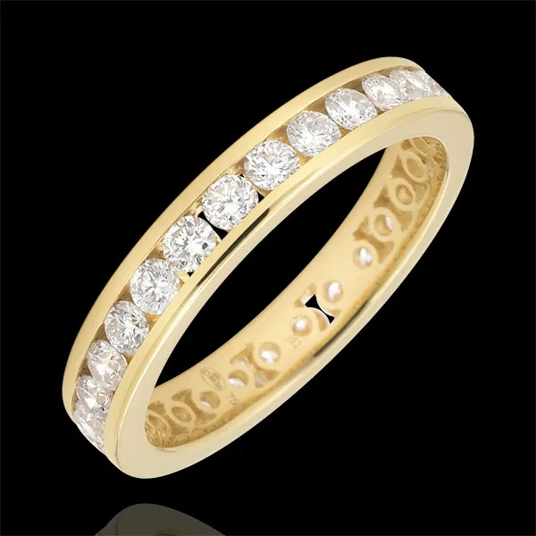 Weddingring yellow gold paved - rail setting - 1.05 carat - Complete Round
