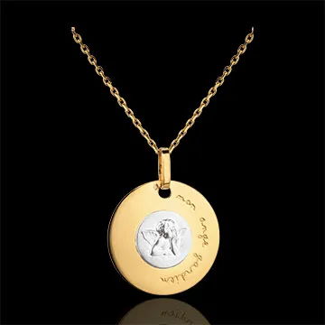 Médaille Ange Raphaël moderne gravée 18mm - or blanc et or jaune 18 carats