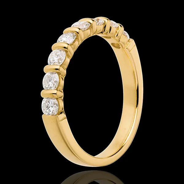 Alliance or jaune 18 carats semi pavée - serti barrettes - 0.65 carats - 8 diamants