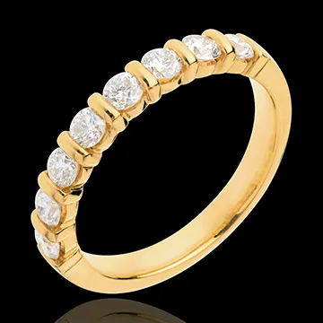 Alliance or jaune 18 carats semi pavée - serti barrettes - 0.65 carats - 8 diamants