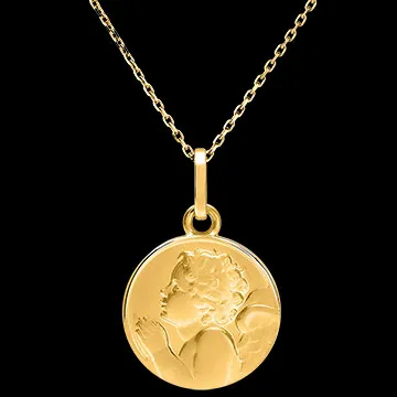 Baptism Medal Praying Angel - 18 Carat Yellow Gold