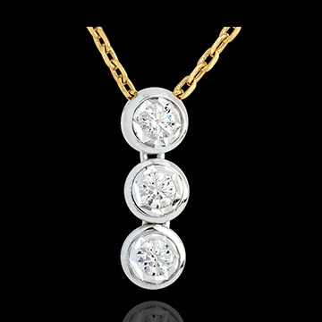 Hanging trilogy necklace yellow gold-white gold - 3 diamonds