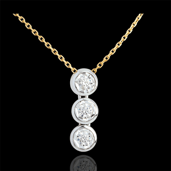 Hanging trilogy necklace yellow gold-white gold - 3 diamonds