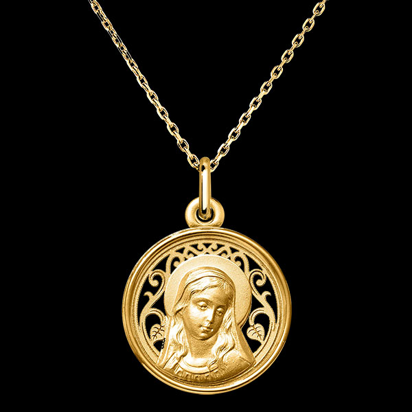 Openwork Virgin Mary Medallion – 18ct Yellow Gold
