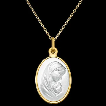 Oval Protective Virgin Medal – 18K Yellow Gold and Mother-of-Pearl