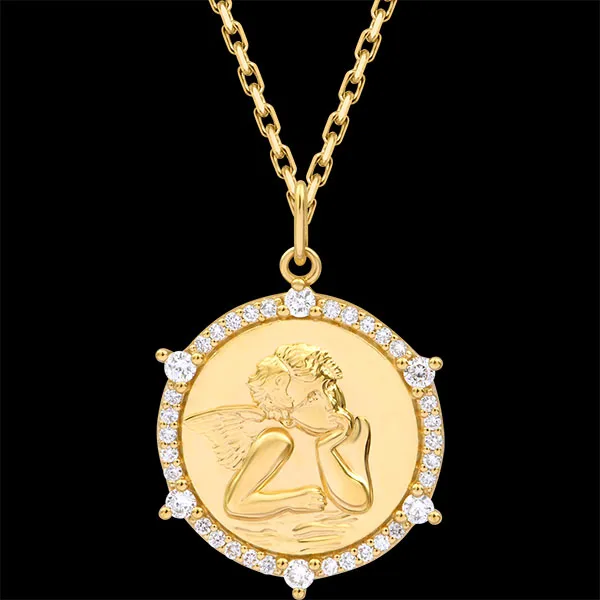 Virgin Mary Baptism Medal with Synthetic Diamonds – 18K Yellow Gold