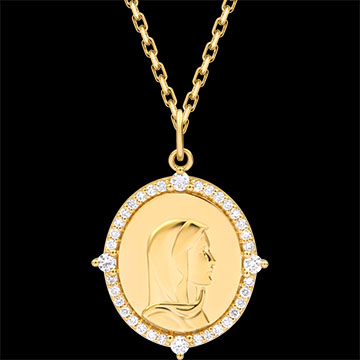 Oval Virgin Mary Baptism Medal with Synthetic Diamonds – 9ct Yellow Gold