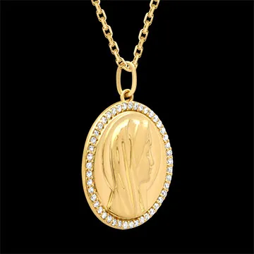 Round Baptism Medal Virgin Mary, Pavé Set – Yellow Gold 9 carat & Lab Diamonds