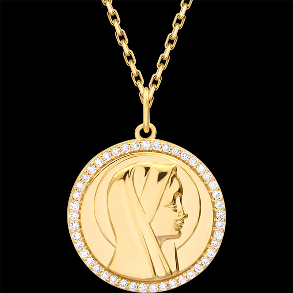 Round Baptism Medal with Right-Facing Virgin Mary – 18ct Yellow Gold and Lab-Grown Diamonds