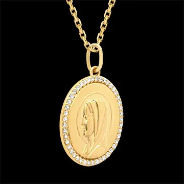 Round Baptism Medal Set with Left-Facing Virgin Mary – 9ct Yellow Gold and Lab-Grown Diamonds
