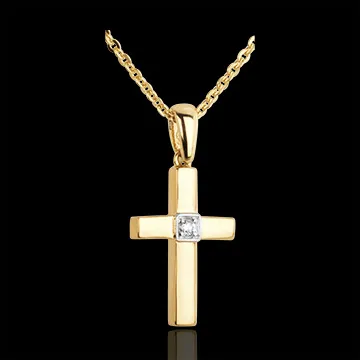 Yellow Gold and Diamond Cross Pendant