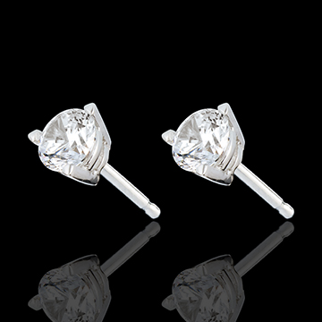 Stud Earrings white gold-3 prong diamond - 1 carat