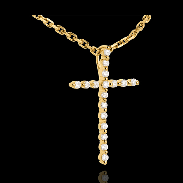 Paved cross pendant yellow gold - 17 diamonds