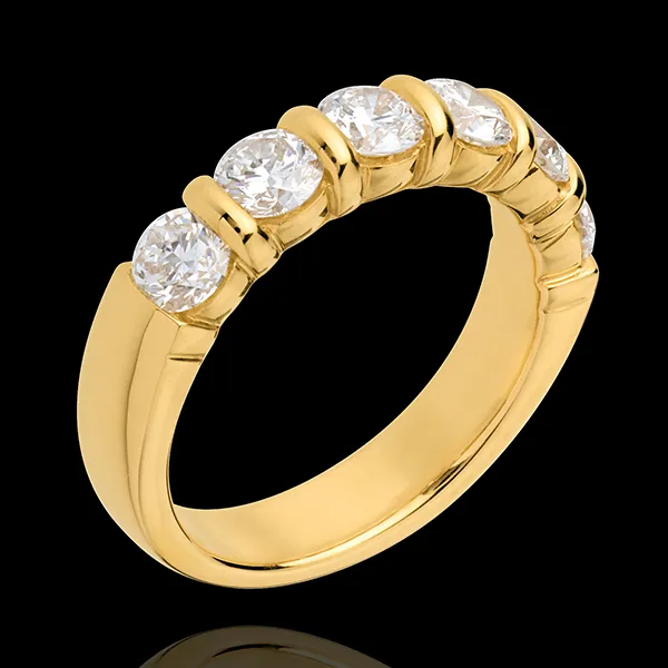 Wedding ring yellow gold semi paved-bar prong setting - 1.5 carat - 6 diamonds