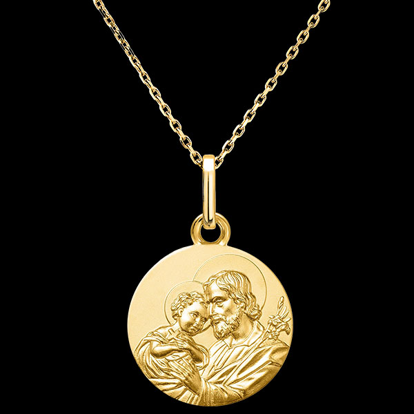 Medaille Sint-Jozef en het Kindje Jezus – 18K Geelgoud