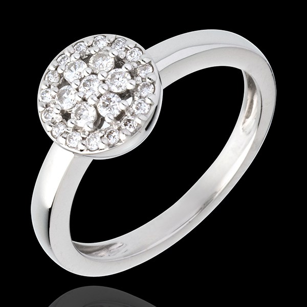 Ring Roseau - pavézetting - 18 karaat witgoud met diamant
