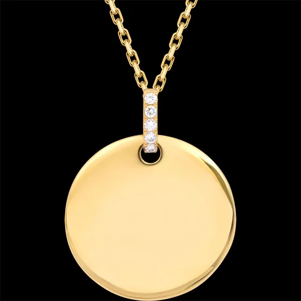 Hélène ronde graveerbare medaille – 18 karaat geelgoud en synthetische diamanten