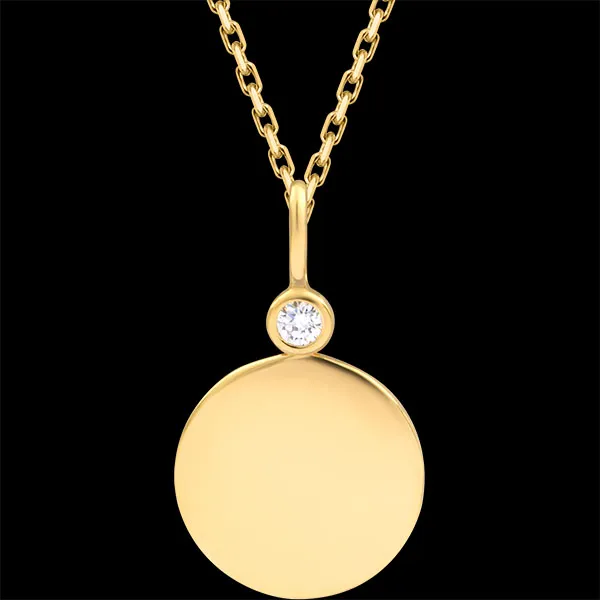 Isaline Ronde Graveerbare Medaille – 9 karaat Geelgoud & Lab-Gediamanten