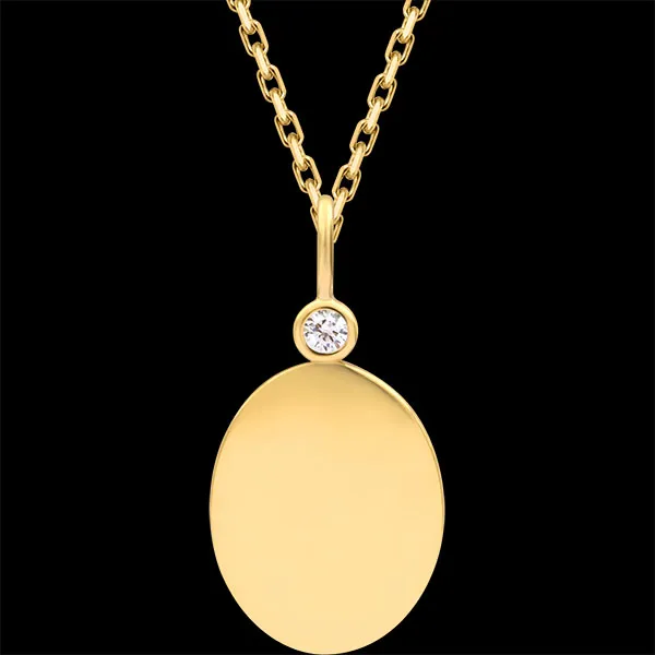 Ovale Elodie medaille met synthetische diamanten – 18K geelgoud