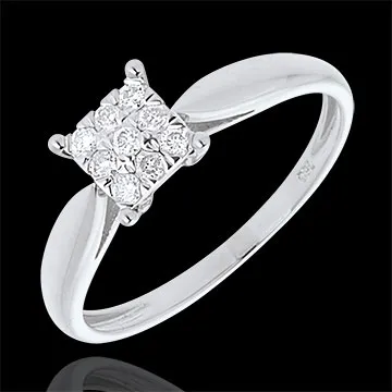 Ring Roseau 18 karaat witgoud bezet - 9 Diamanten - 18 karaat geelgoud