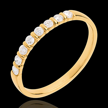 Trouwring 18 karaat geelgoud half bezet - 0.25 karaat - 8 Diamanten