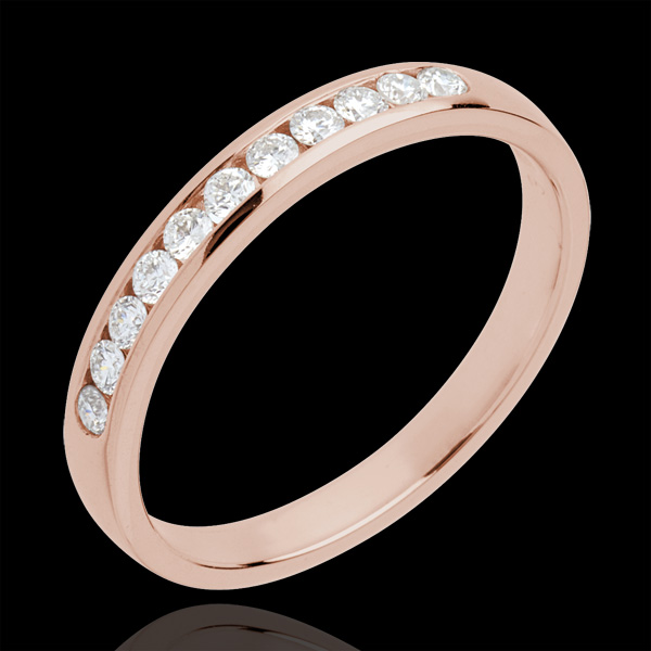 Trouwring roségoud half bezet - rails - 11 Diamanten - 18 karaat goud