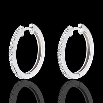 Creole semi pavate din aur alb de 18K - 26 de diamante