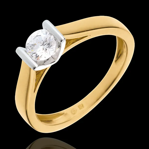 Solitaire Caldeiră aur galben de 18K -aur alb - 0.41 carate