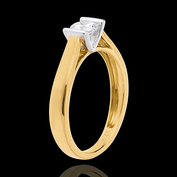 Solitaire Caldeiră aur galben de 18K -aur alb - 0.41 carate