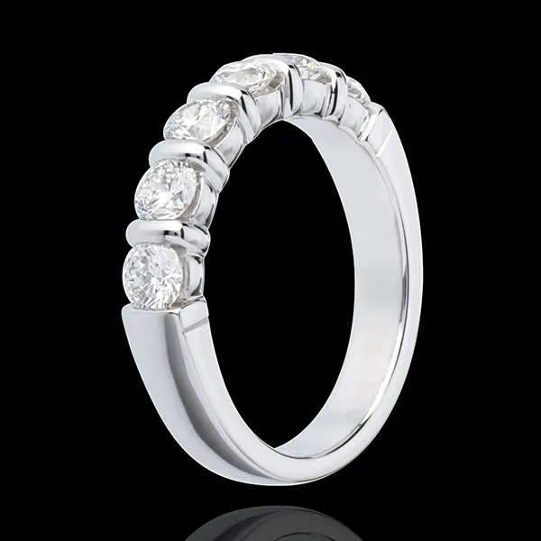 Verighetă din aur alb de 18K semi pavată - setare canal - 1 carat - 6 diamante