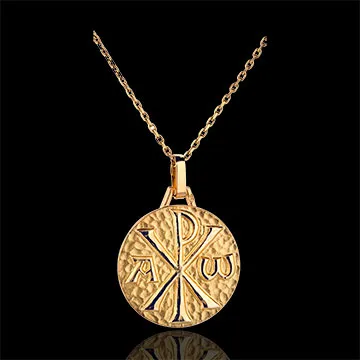 Medalion Christogramă 18mm - aur galben de 18K