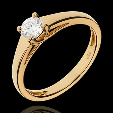 Inel solitaire Diademă aur galben de 18K - diamant 0.34 carate