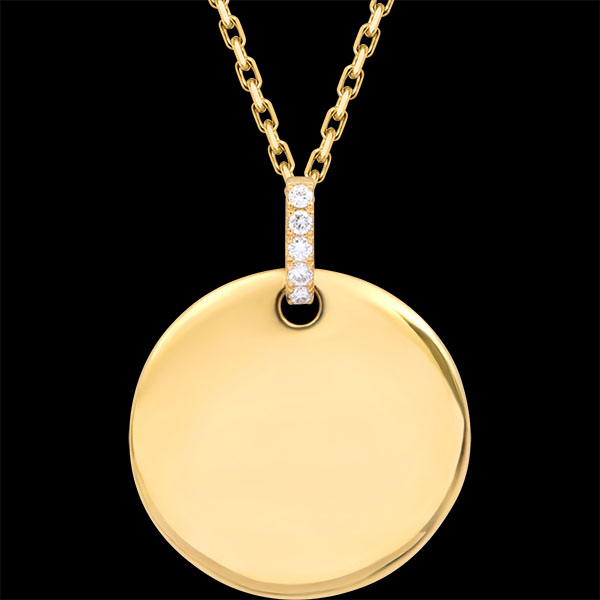 Medalion rotund gravabil Hélène – Aur galben de 18K și diamante sintetice