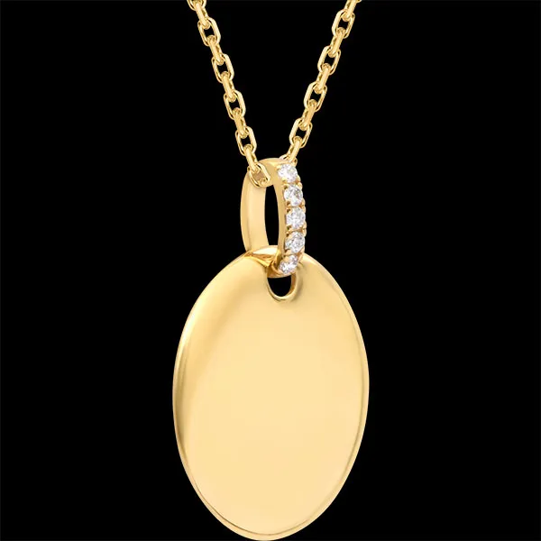 Medalion oval personalizabil Solène – Aur galben 9K și diamante sintetice