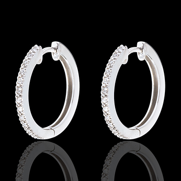 Creole semi pavate din aur alb de 18K - 26 de diamante